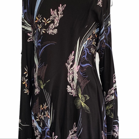 FREE PEOPLE Black Asymmetric Tunic with Botanical Print. Size: S - Picture 5 of 6